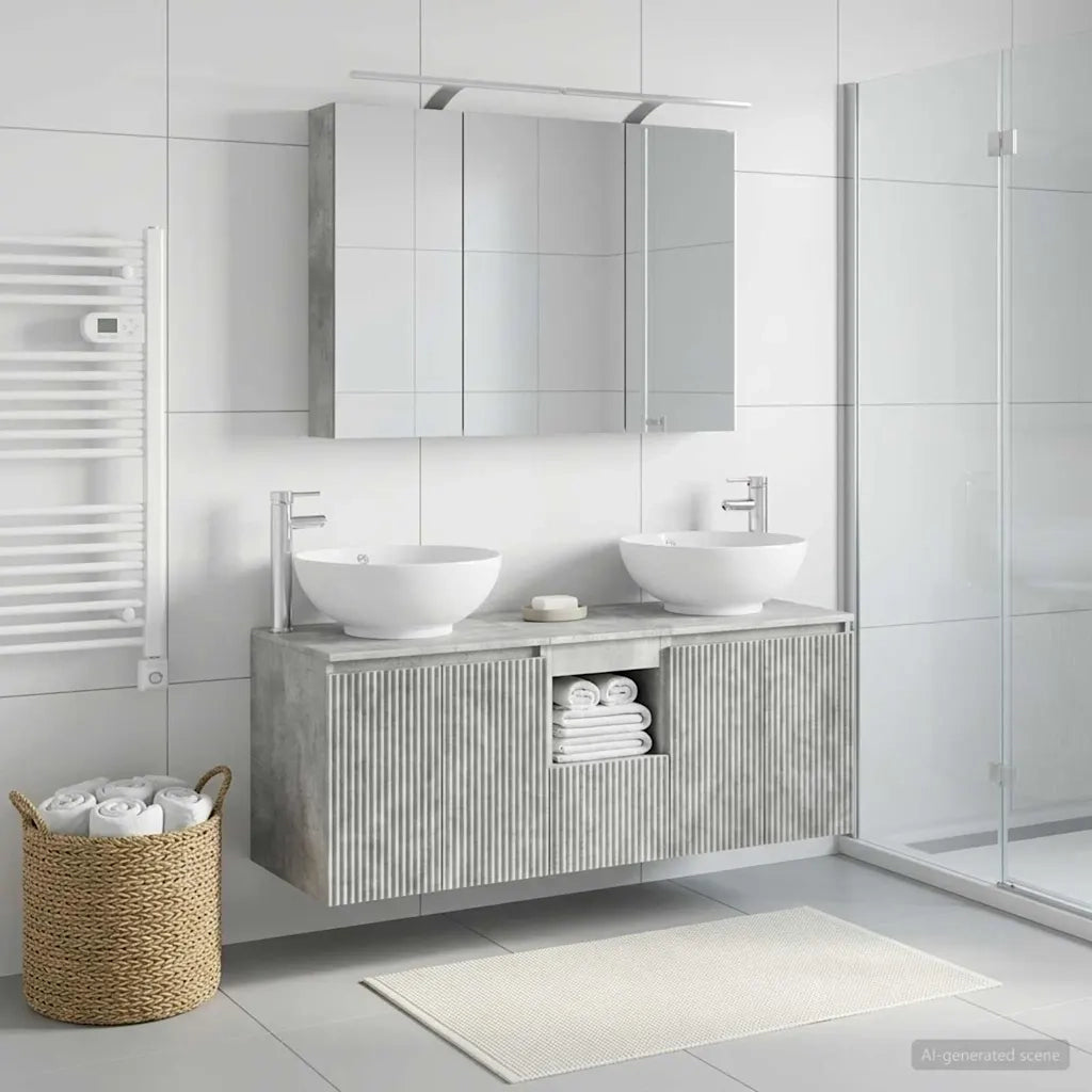Set di Armadi da Bagno 4 pz Grigio Cemento Legno ingegnerizzato
