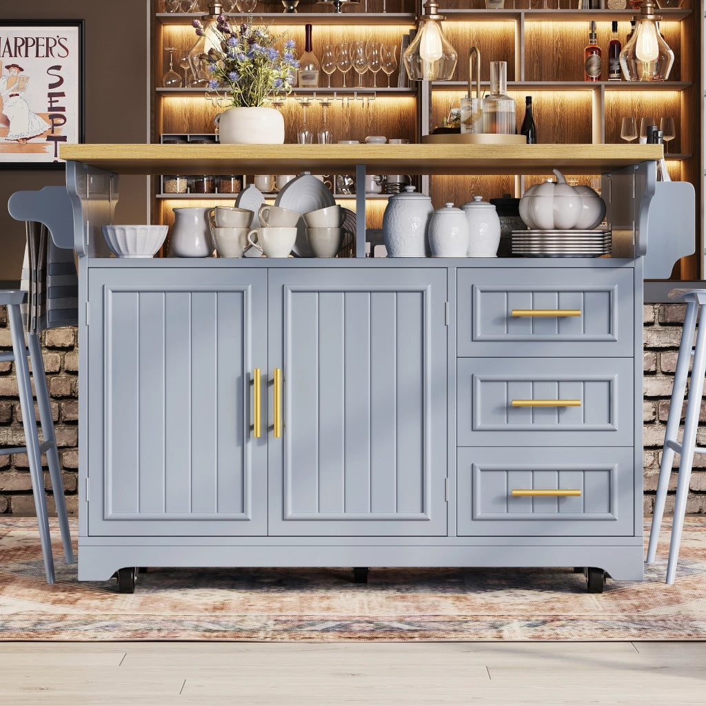 Isola da cucina 120x40(80)x95 cm con piani estensibili in MDF blu