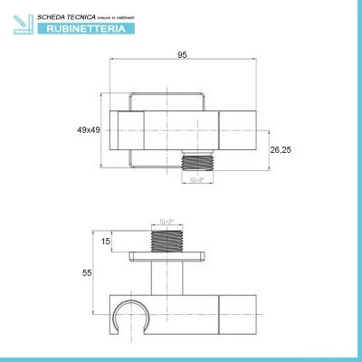 Supporto doccia cromato design squadrato con rubinetto da arresto