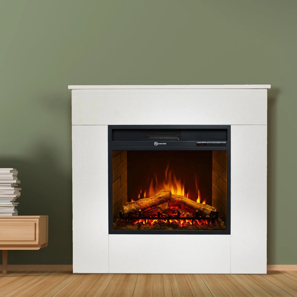 Caminetto Feletto, Camino Elettrico Superficie Riscaldabile 30 m2, 96x36x90h cm Bianco
