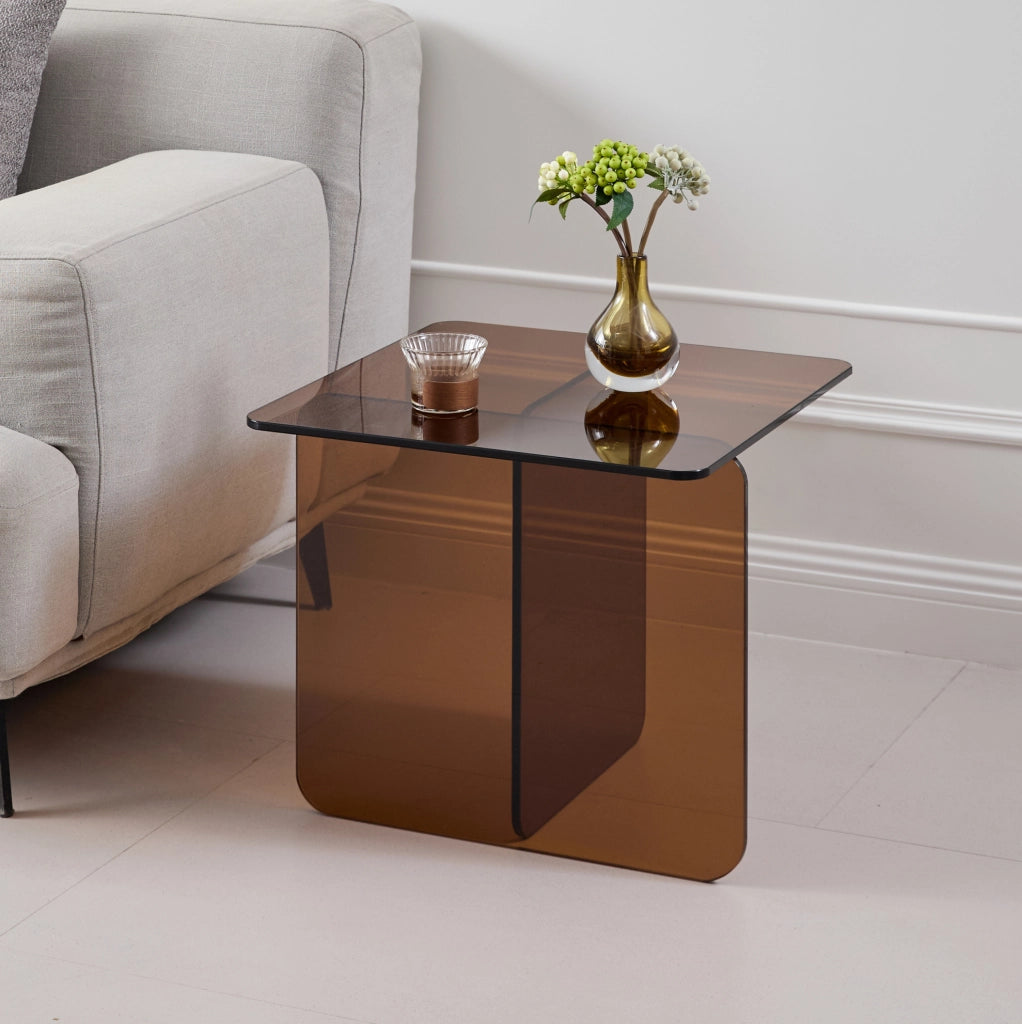 Tavolino laterale in vetro temperato marrone 45x45x51 cm