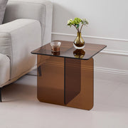 Tavolino laterale in vetro temperato marrone 45x45x51 cm