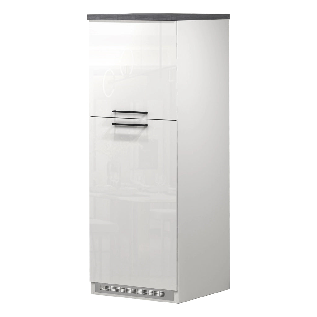 Dispensa da cucina Mesarthim, Mobile multiuso, Armadio porta frigo a 2 ante, 100% Made in Italy, 60x60h165 cm, Bianco lucido e Ardesia
