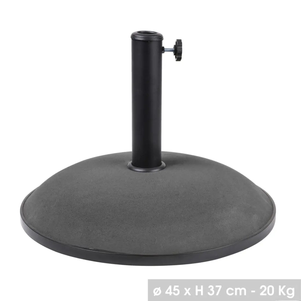 Base per ombrellone in cemento grigio scuro 20 kg - Dimensioni 45x37 cm, diametro interno 35/38/48 mm