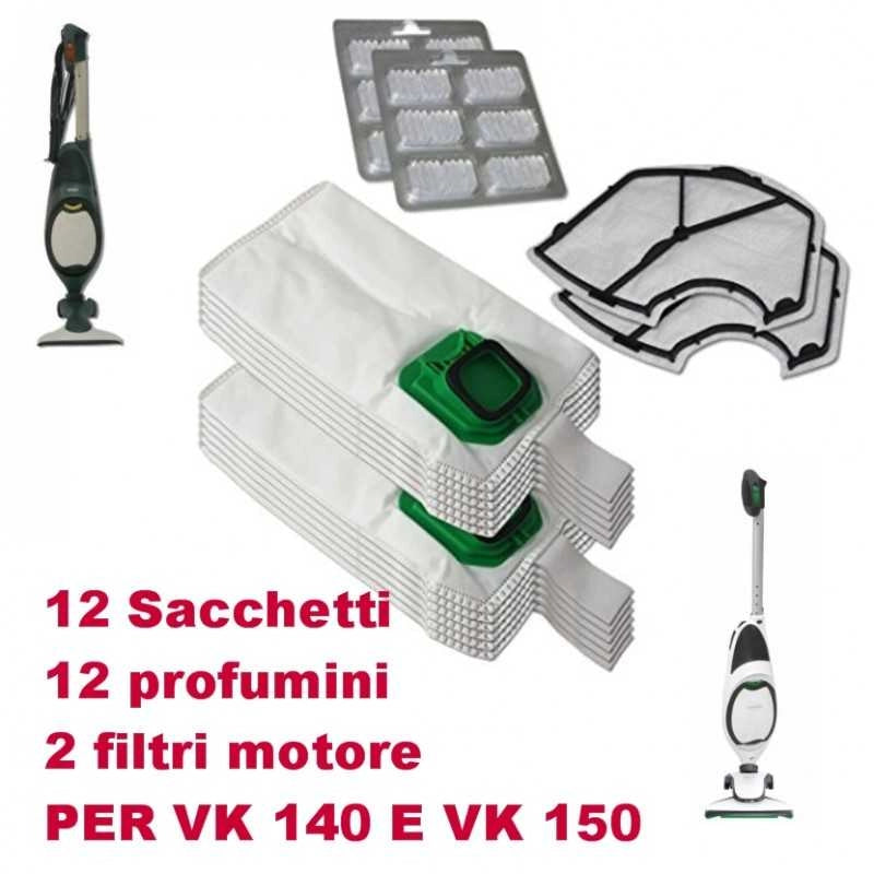 KIT Sacchetti Folletto VK 140 VK 150 12 Sacchetti profumini  2 Griglie filtro VO - Vorwerk Compatibili