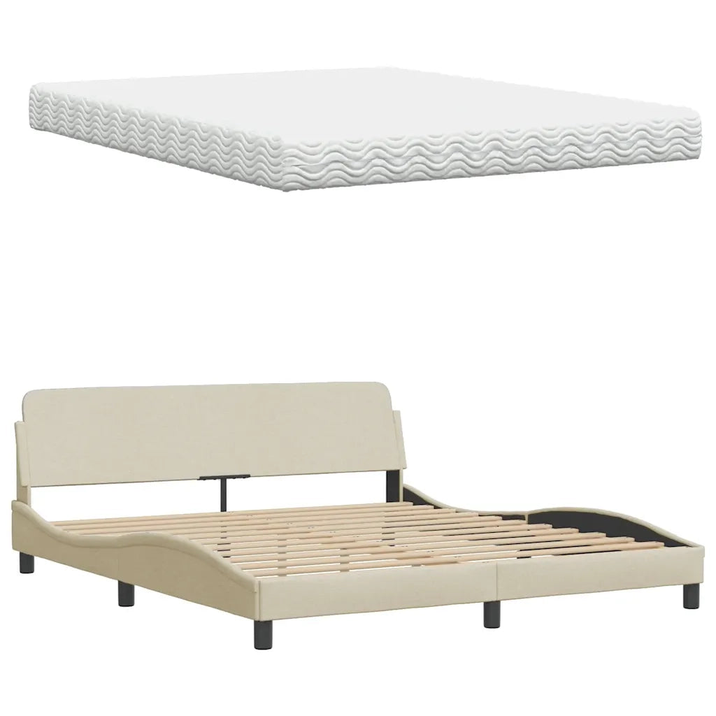 Letto con Materasso Crema 160x200 cm in Tessuto 3310753