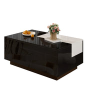 Tavolino da salotto alzabile con 1 Cassetto nascosto e LED Bluetooth; finitura lucida; in MDF; Nero e Bianco