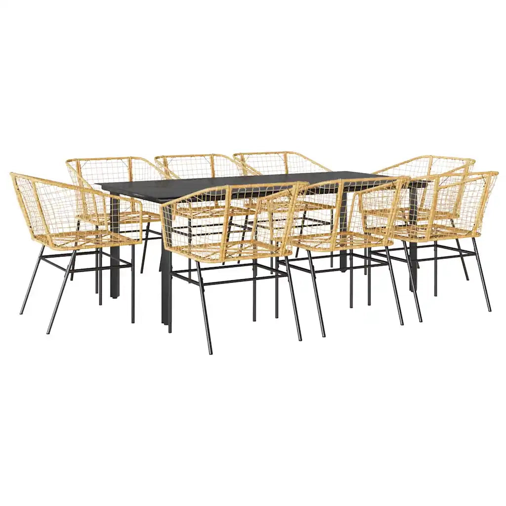 Set da Pranzo da Giardino 9 pz Polyrattan Vetro