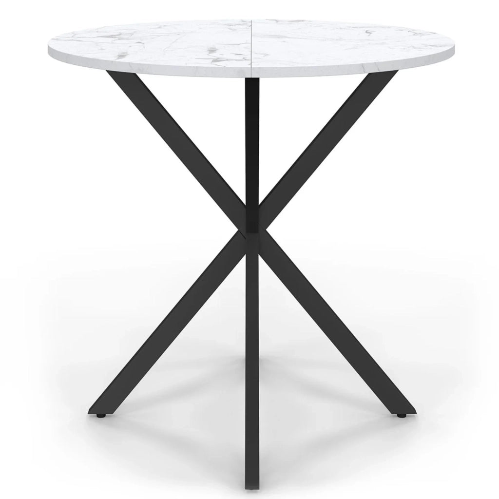 IDMarket - Tavolo da pranzo rotondo per 4 persone ALIX con gamba a ragno nera e piano ALASKA 80 cm effetto marmo bianco
