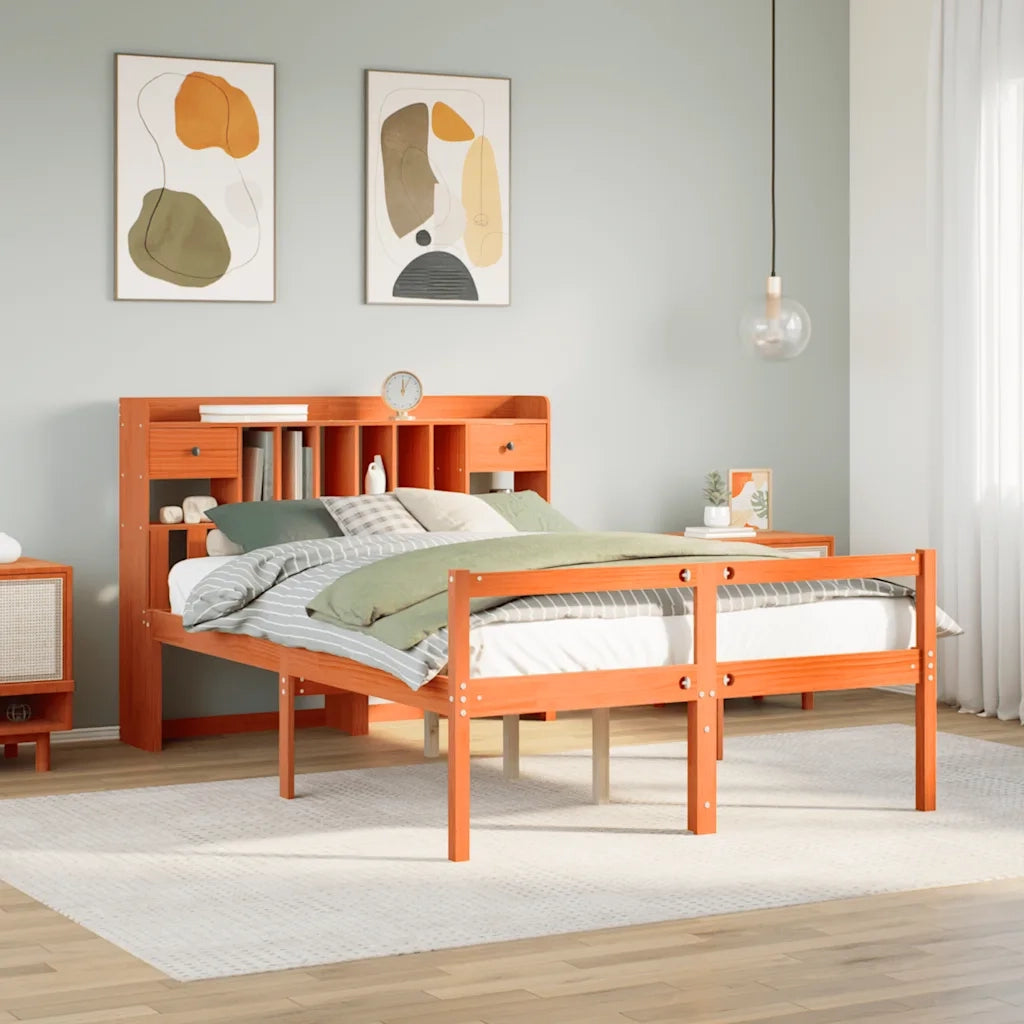 Letto Libreria senza Materasso Marrone Cera 160x200 cm in Pino 3322075
