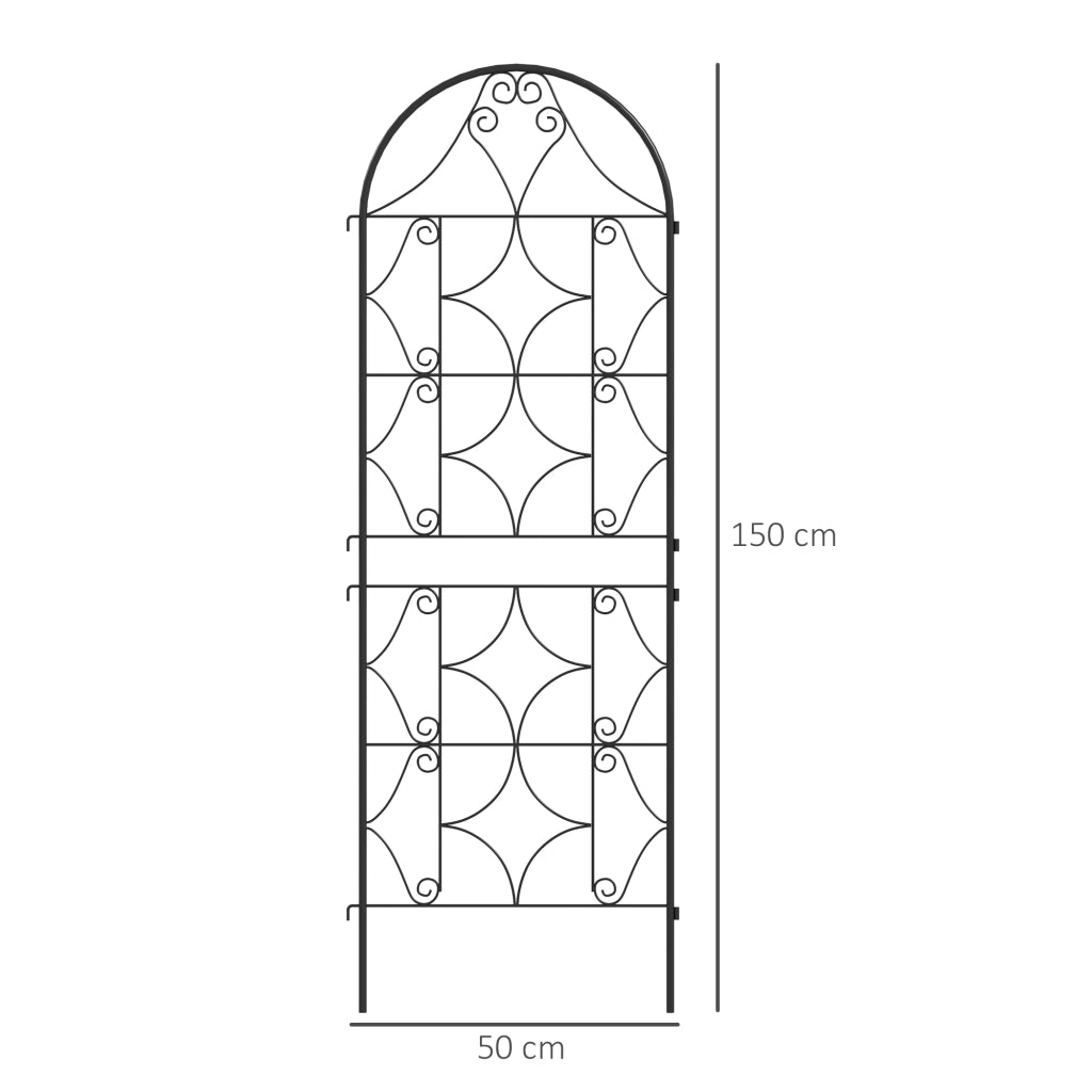 Set 2 grigliati rampicanti da giardino in metallo nero 50x150 cm con struttura antiruggine da interrare