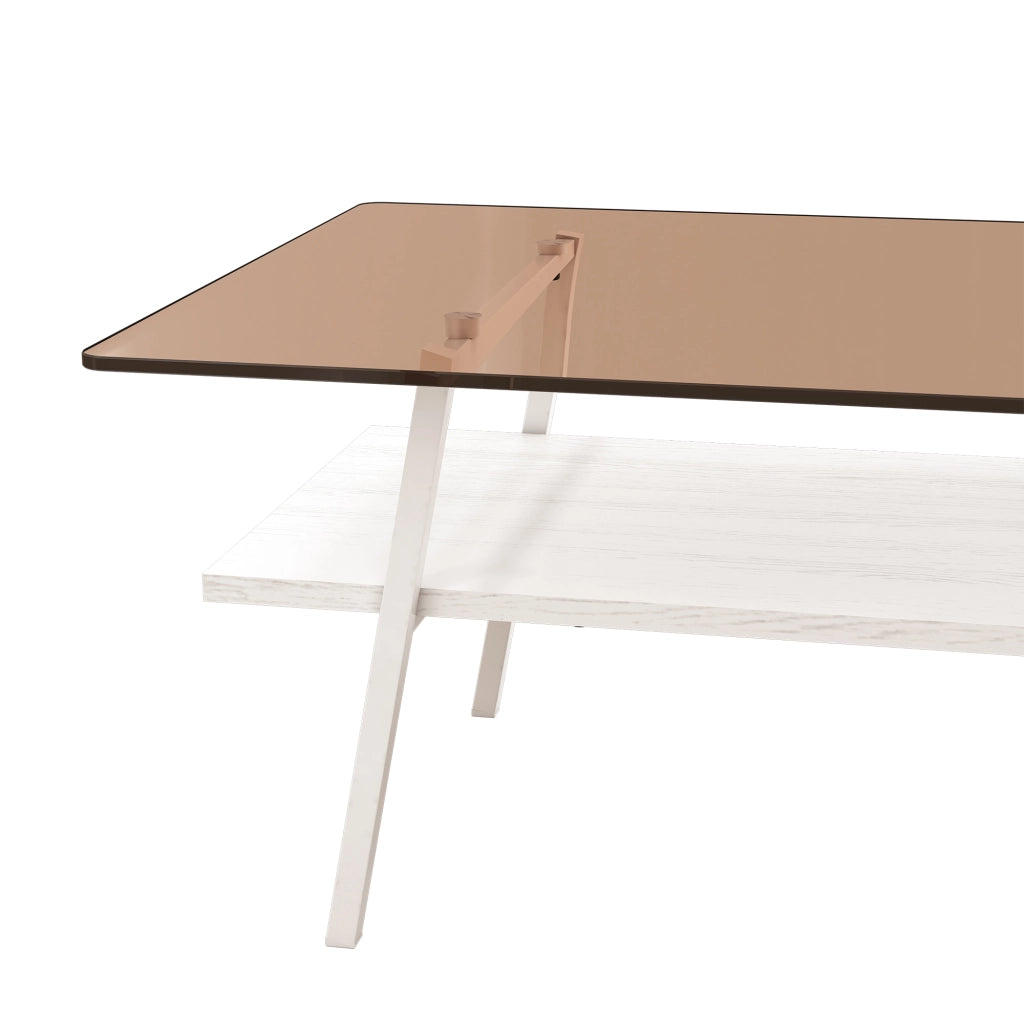 TAVOLINO DA SALOTTO Rettangolare in vetro temperato MDF Brown/Bianco