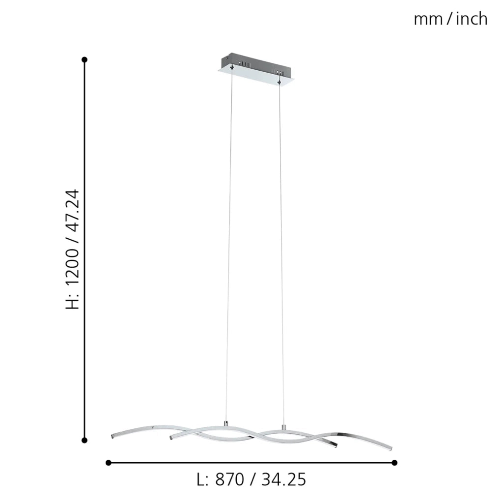 Lampadario A Sospensione Moderno Lasana 2 Acciaio Cromo 1 Luce Led 19W 2600Lm