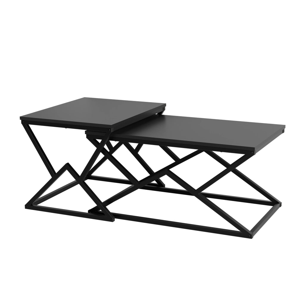 Tavolino da caffè con struttura geometrica - per soggiorno - in metallo e pannello truciolare - 80x50x40 cm - nero