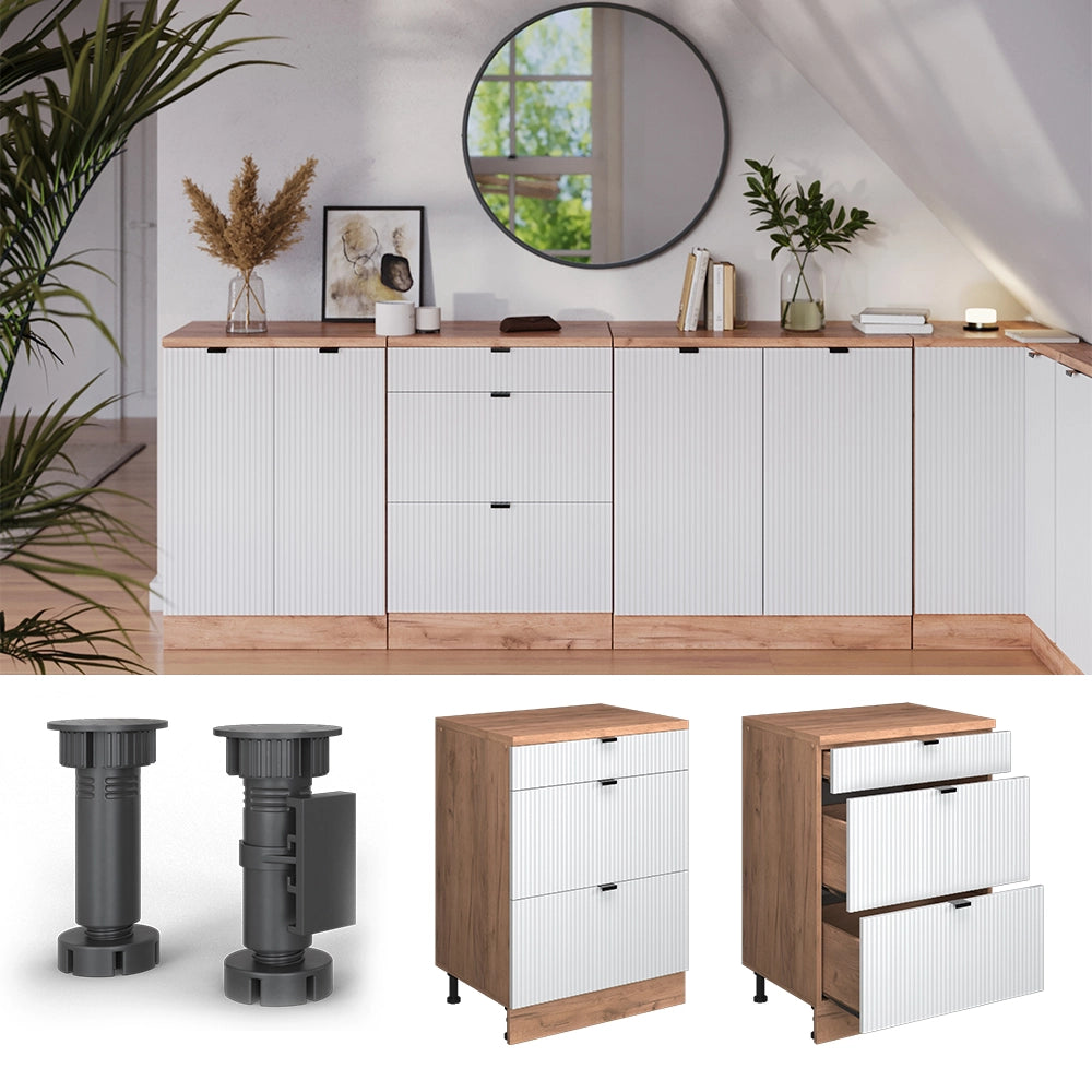 Mobile per mansarda Rion Ondulazione bianca/Rovere dorato 60 x 83.8 cm senza inclinazione con 3 cassetti Vicco
