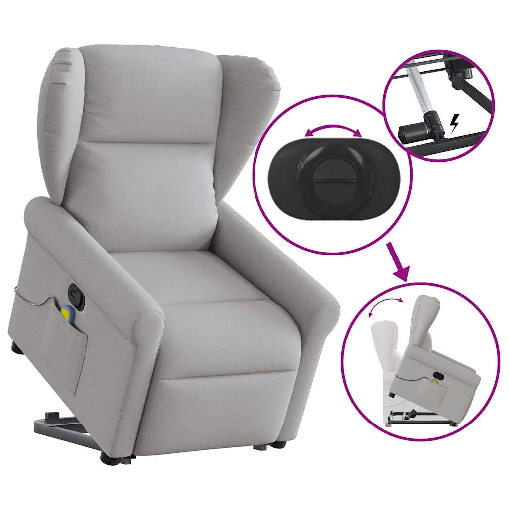 Poltrona | Sedia Relax Alzapersona Massaggi Reclinabile Grigio Nuvola Tessuto