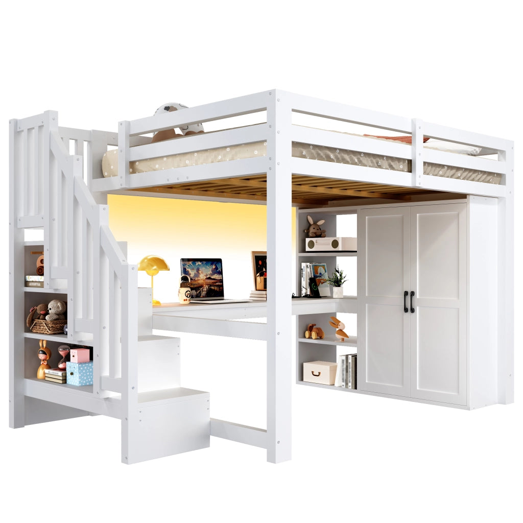 letto alto in mdf pino e compensato bianco 140 x 200 cm