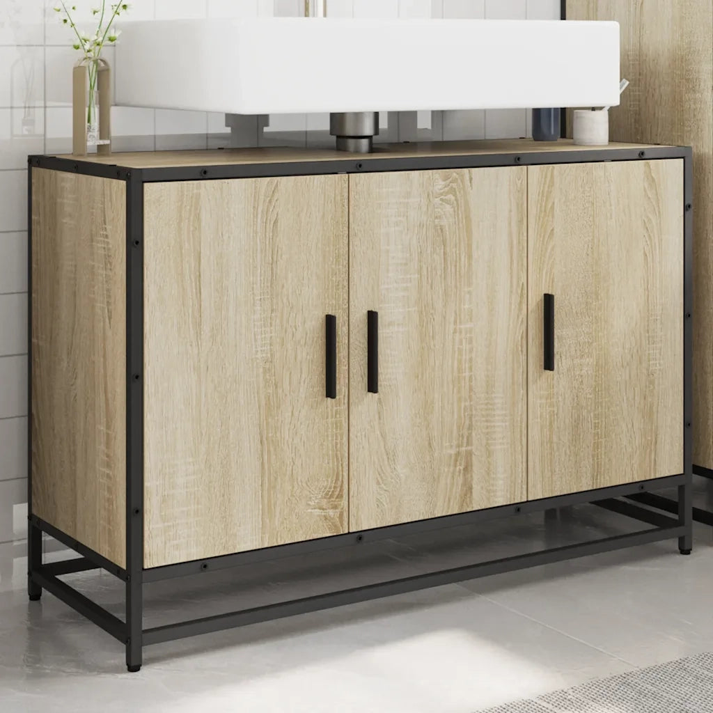 Mobiletto per Lavabo da Bagno Rovere Sonoma 90x33x60 cm Legno Massello 849270