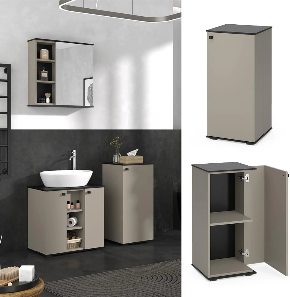 Mobiletto midi Joli, Grigio, 37 x 78 cm, adatto al montaggio a parete per riporre accessori da bagno