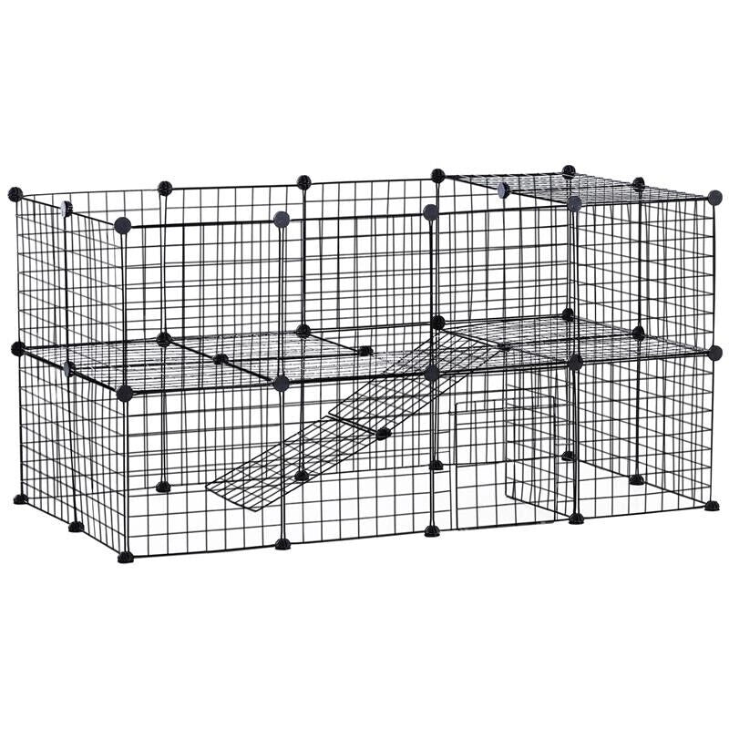 RECINTO GABBIA ANIMALI DOMESTICI IN METALLO NERO 36 PANNELLI 35 X 35 CM