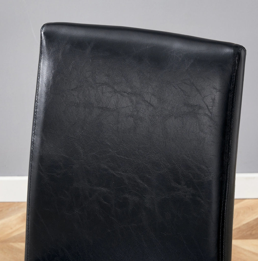 Set 2 sedie da pranzo moderne in PU nero con gambe effetto noce; 90 cm