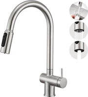 3 vie spiralette di rubinetto da cucina, rubinetto cucina con doccia ritrattile, rubinetto da cucina, 2-in-1 rubinetto per miscelazione per lavabo con sensore di umidità per filtro acqua, in acciaio inossidabile lucidato