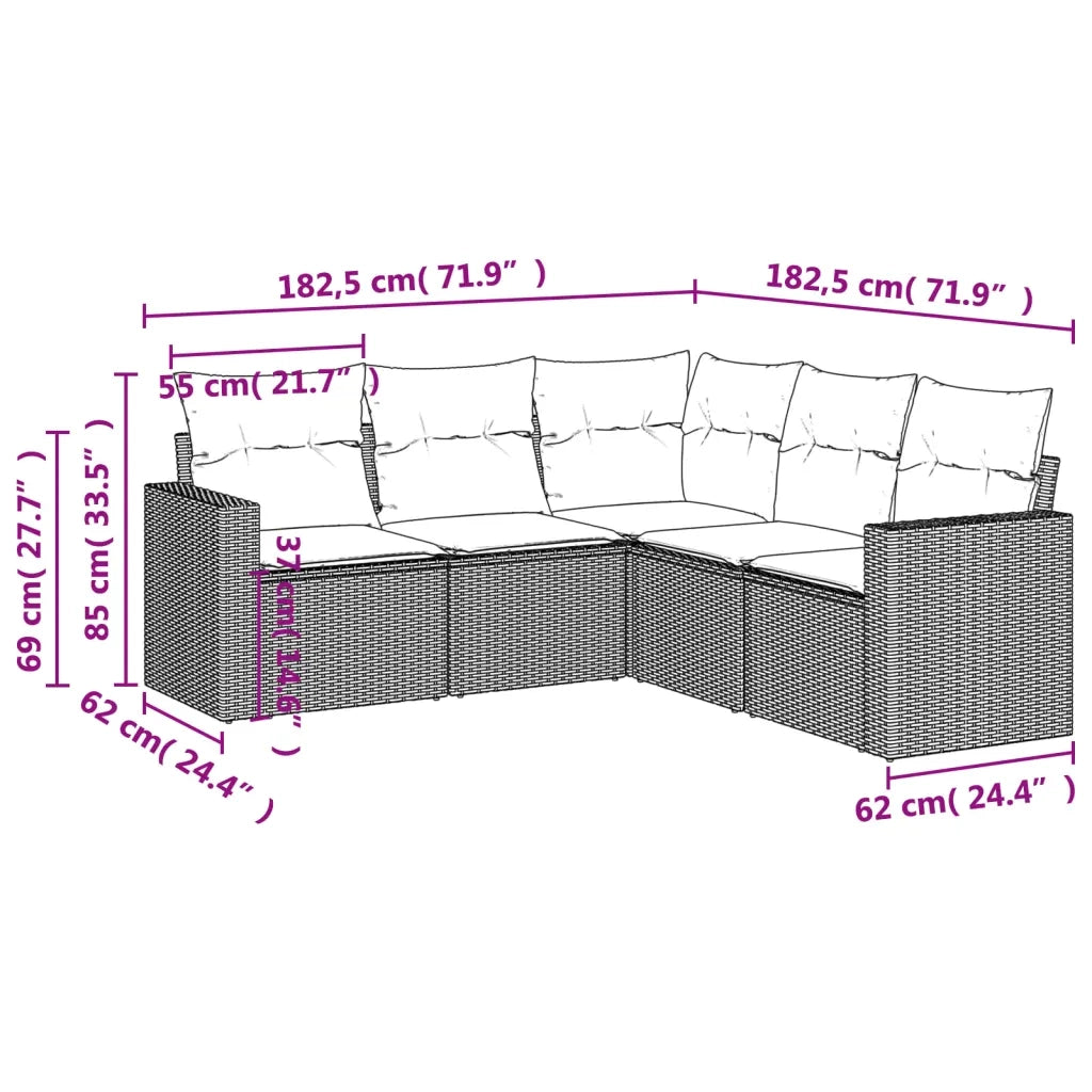 Set Divani da Giardino 5 pz con Cuscini in Polyrattan Nero 3251282