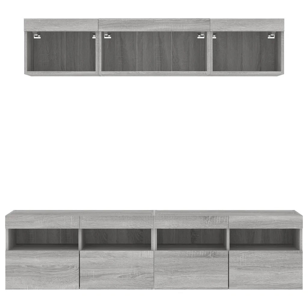 vidaXL Mobili TV a Muro con LED 5pz Grigio Sonoma in Legno Multistrato