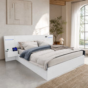 Letto matrimoniale 180x200 cm in MDF bianco con USB, Bluetooth, orologio digitale e luci LED