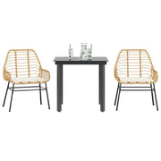 Set da Pranzo da Giardino 3pz con Cuscini Polyrattan Vetro