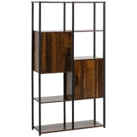 Libreria Stile Industriale con 4 Ripiani e 2 Armadietti, 90x30x159.5cm, Nero e Marrone