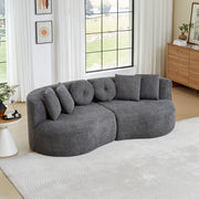 Divano modulare a 2 moduli in chenille senza braccioli con schienale ergonomico e 6 cuscini grigio antracite