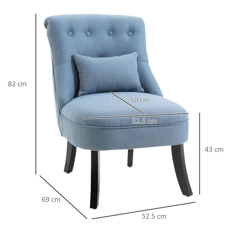 POLTRONA PER SALOTTO IMBOTTITA CON CUSCINO IN TESSUTO EFFETTO LINO E LEGNO 52.5X69X77 CM BLU