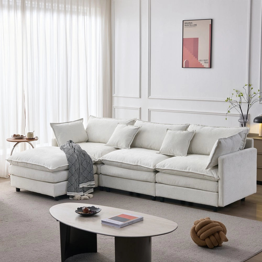 Divano Angolare Modulare 3 Posti con Chaise Longue e Poggiapiedi ¨C Xylo ¨C Tessuto Chenille