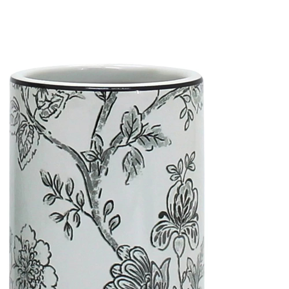 Bicchiere in ceramica bianco con decori - serie Fiori