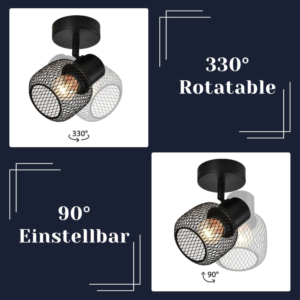 ZMH Faretto da soffitto neri retrò metallo girevoli 330° 40W per cucina cameretta soggiorno camera letto