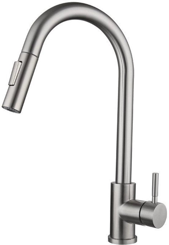Uittrekbare keukenkraan in acciaio inossidabile, rubinetto telescopico girevole per acqua calda e fredda - lucidato - con tubo di ingresso