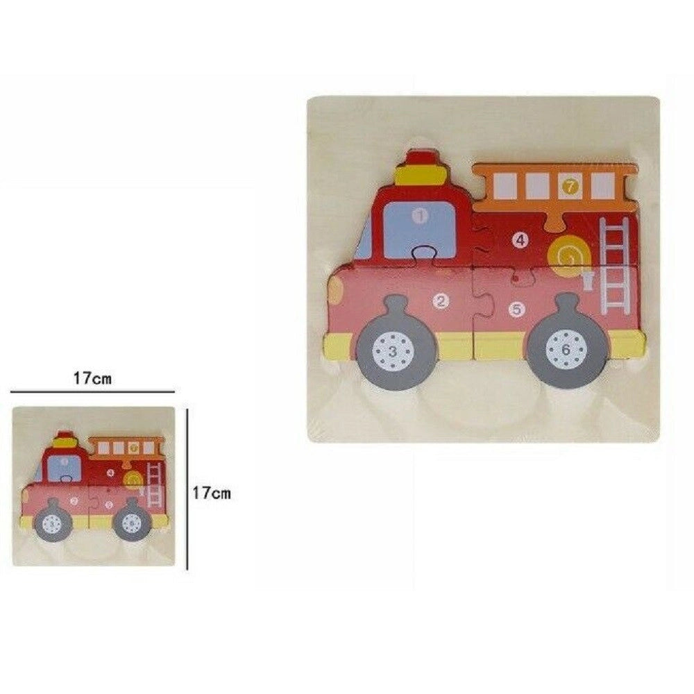 Trade Shop - Puzzle 3d Legno Forma Di Macchina Dei Pompieri Colorato Gioco Bimbi Bambini 07328 -