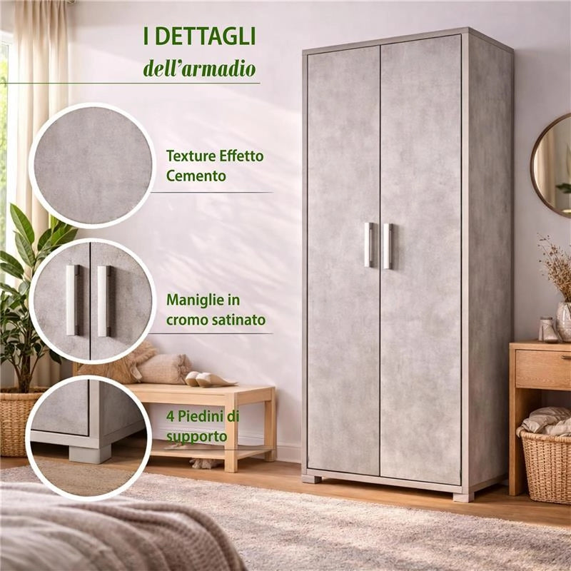 ARMADI DA ARREDO CON 2 ANTE DIMENSIONI 199X71X41 CM COLORE CEMENTO