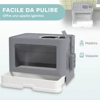 Lettiera per Gatti Chiusa con Coperchio e Doppia Entrata, Cassetto Estraibile, Paletta e Spazzola, Grigio