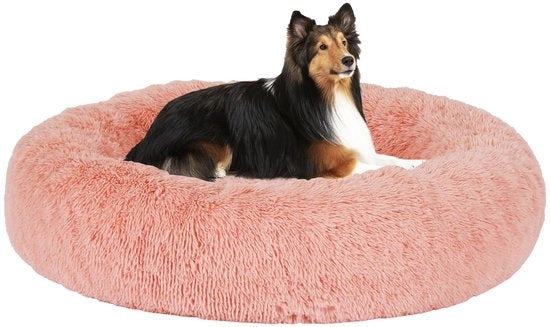 Cuscino per cani a forma di donut con base rotonda, lavabile, 80 cm di diametro, colore rosa