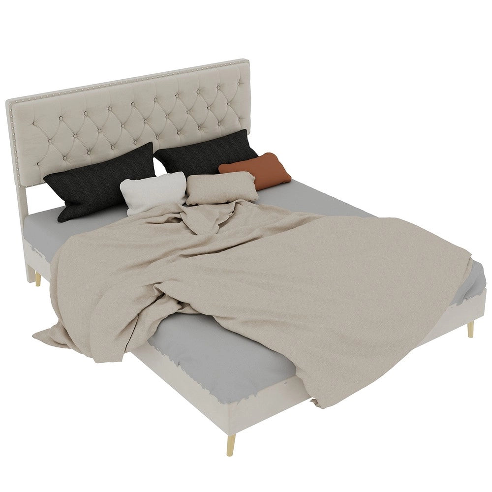Letto imbottito con testiera ¨C Minimal ¨C beige 160x200 cm