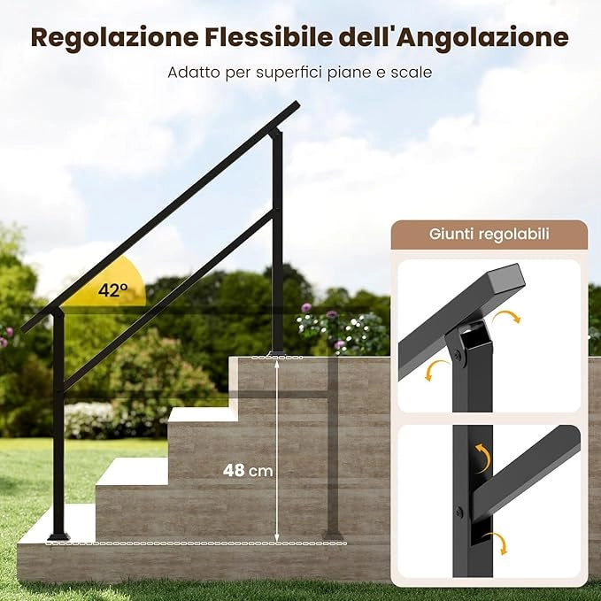 Corrimano per Scala, Corrimano in Metallo per 0-2/3/4 Gradini con Regolazione dell’Angolo, Portata 150 kg, Ringhiera per Terrazzo, Ingresso e Balcone (138 x 92 cm)