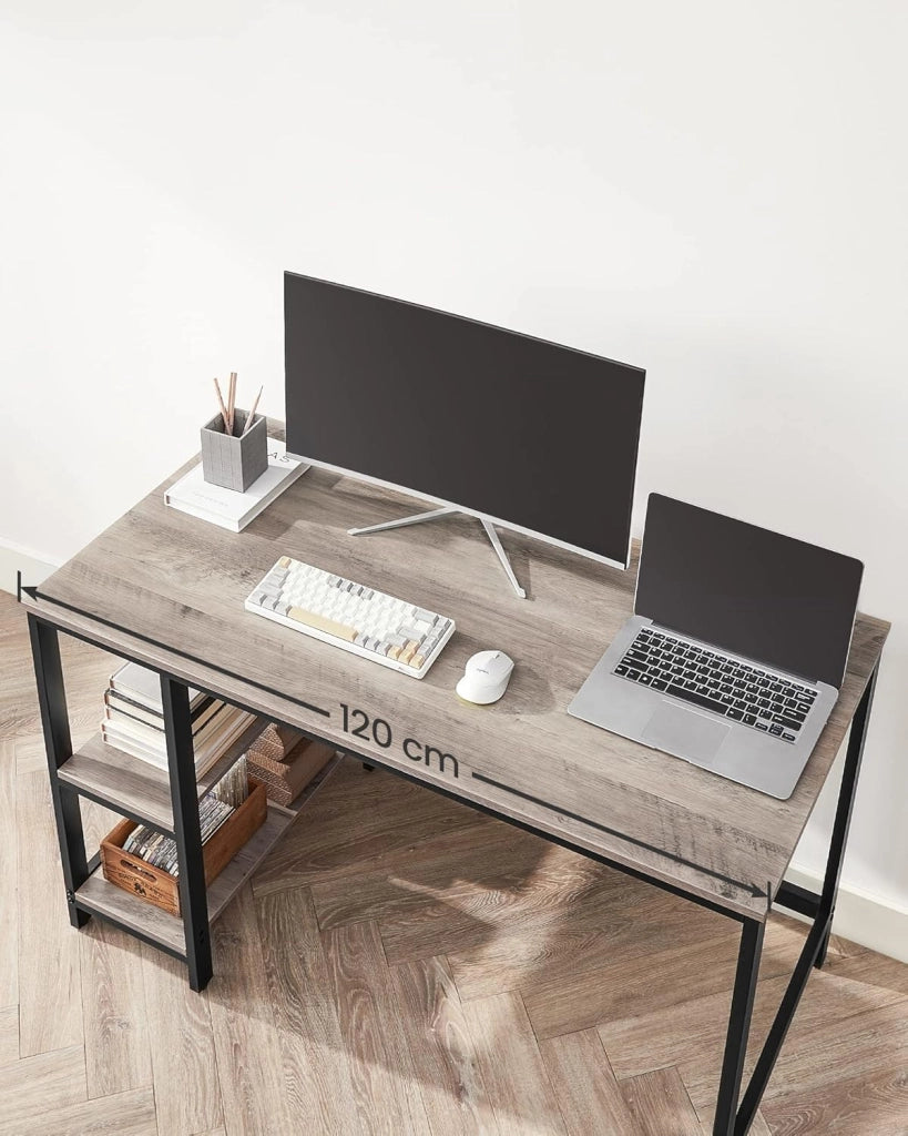 Scrivania per Computer, Scrittoio, 120 x 60 x 76 cm, Moderno, Tavolo da Lavoro, per Ufficio Camera da Letto Soggiorno, Greige Melange e Nero Inchiostro LWD47MB