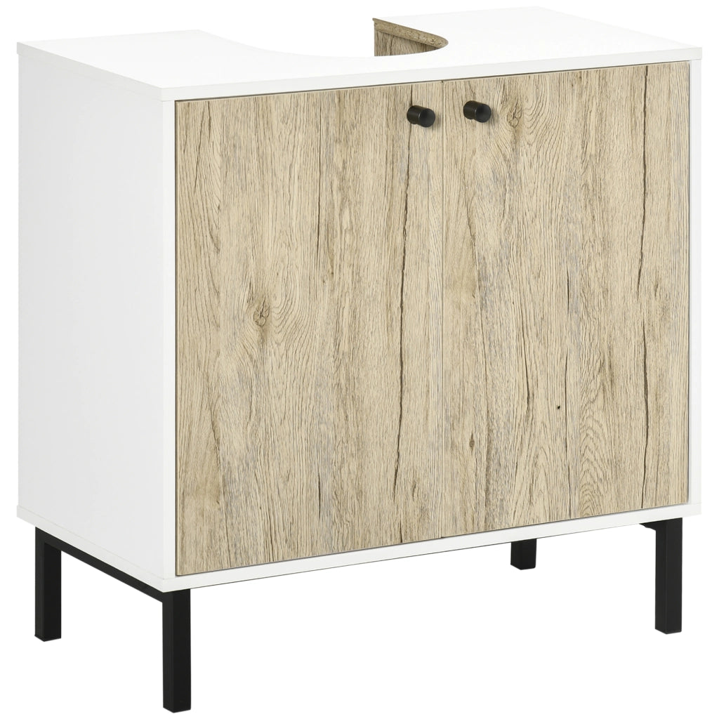 Mobile Sottolavabo Moderno con Ante ¨C Zephmum ¨C Bianco e Legno 60x30x60 cm