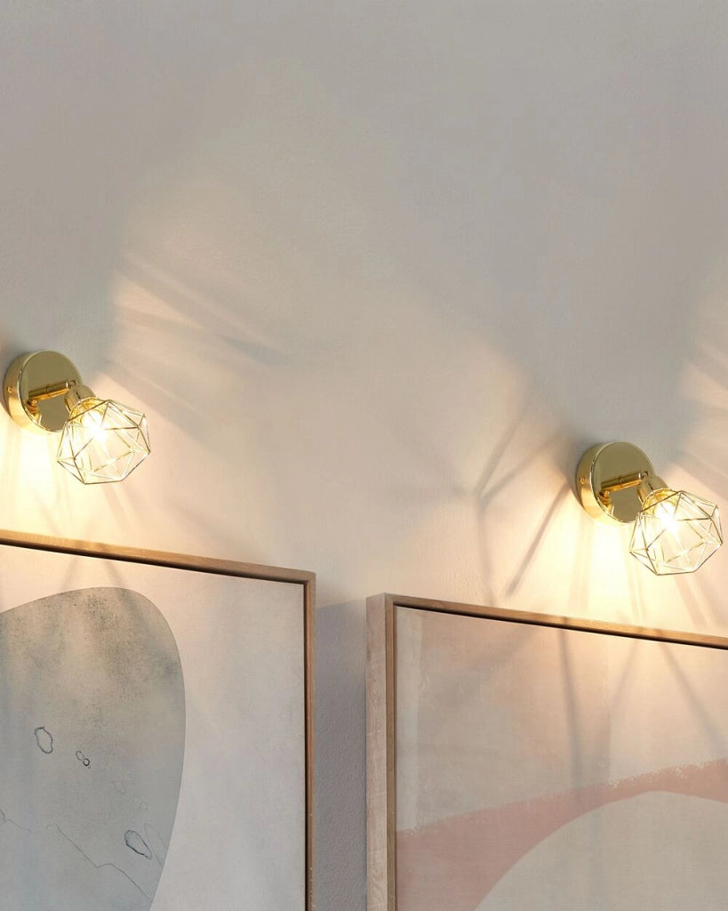 Set di 2 Lampade da Parete applique in metallo dorato con paralume a gabbia orientabile a luce posizione moderna