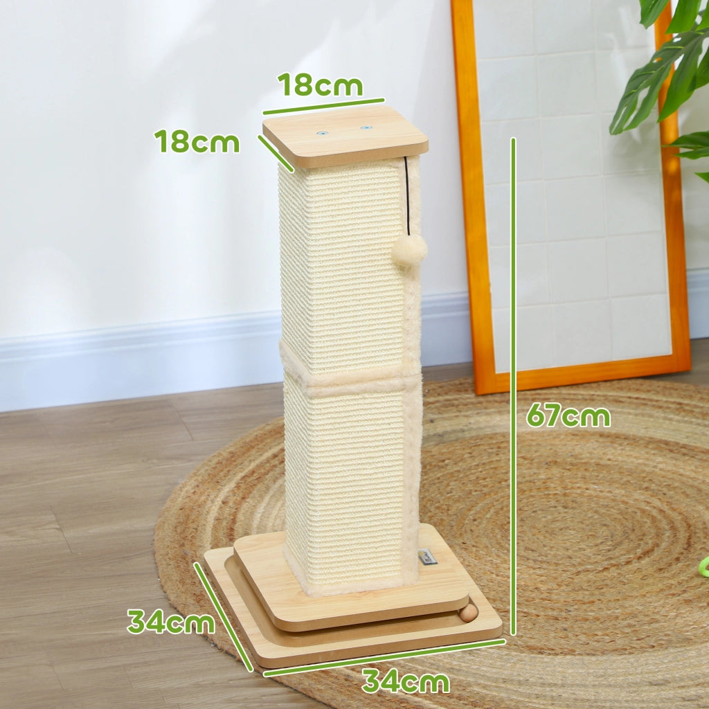 Tiragraffi per gatti 3 in 1 con gioco, palla e sisal ¨C zephmum ¨C effetto quercia/crema 34x34x67