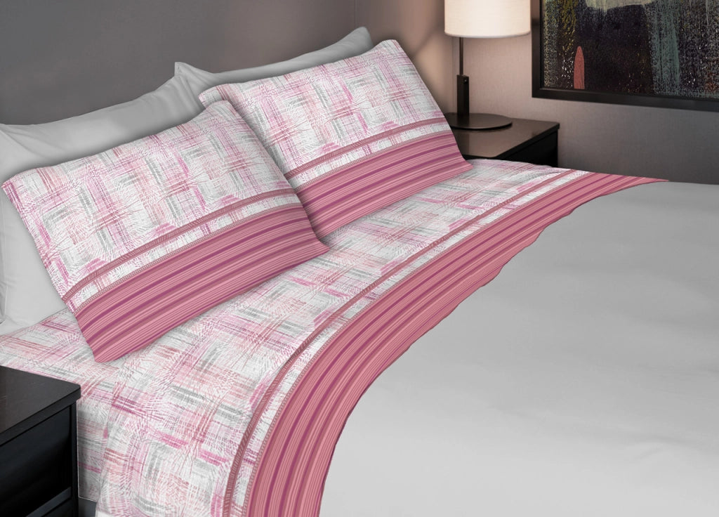 Completo Lenzuola Letto 100% Cotone Made Italy Disegno Astra CN - Matrimoniale - Rosa