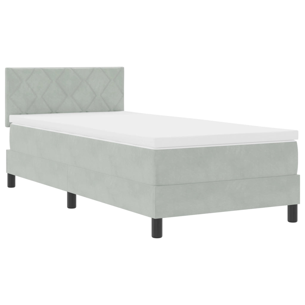 Letto a Rete con Materasso e Luce LED Grigio Chiaro 90x200 cm Velluto