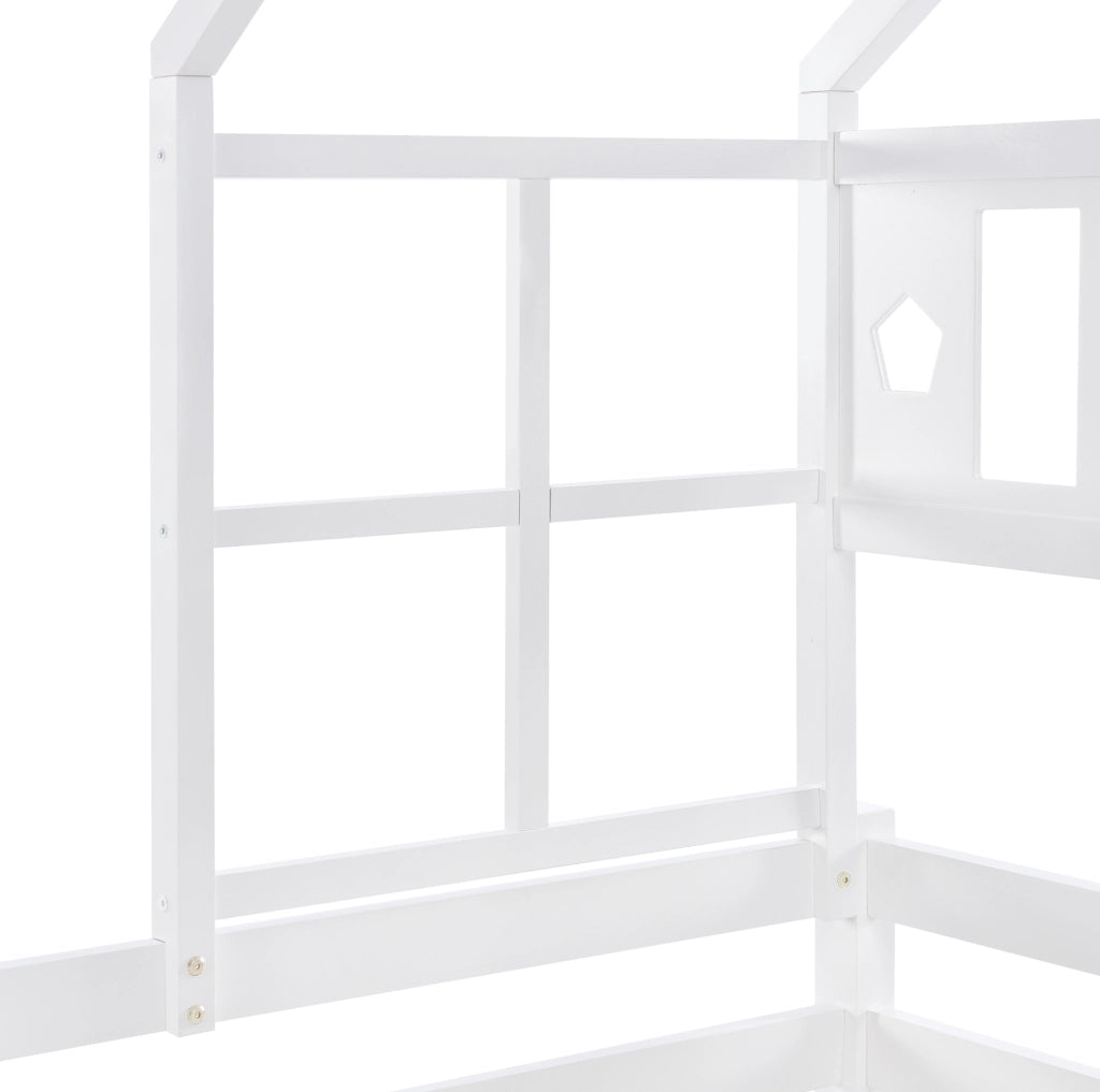 Letto a soppalco per bambini 90x200 cm bianco con scala, cassetto e rete